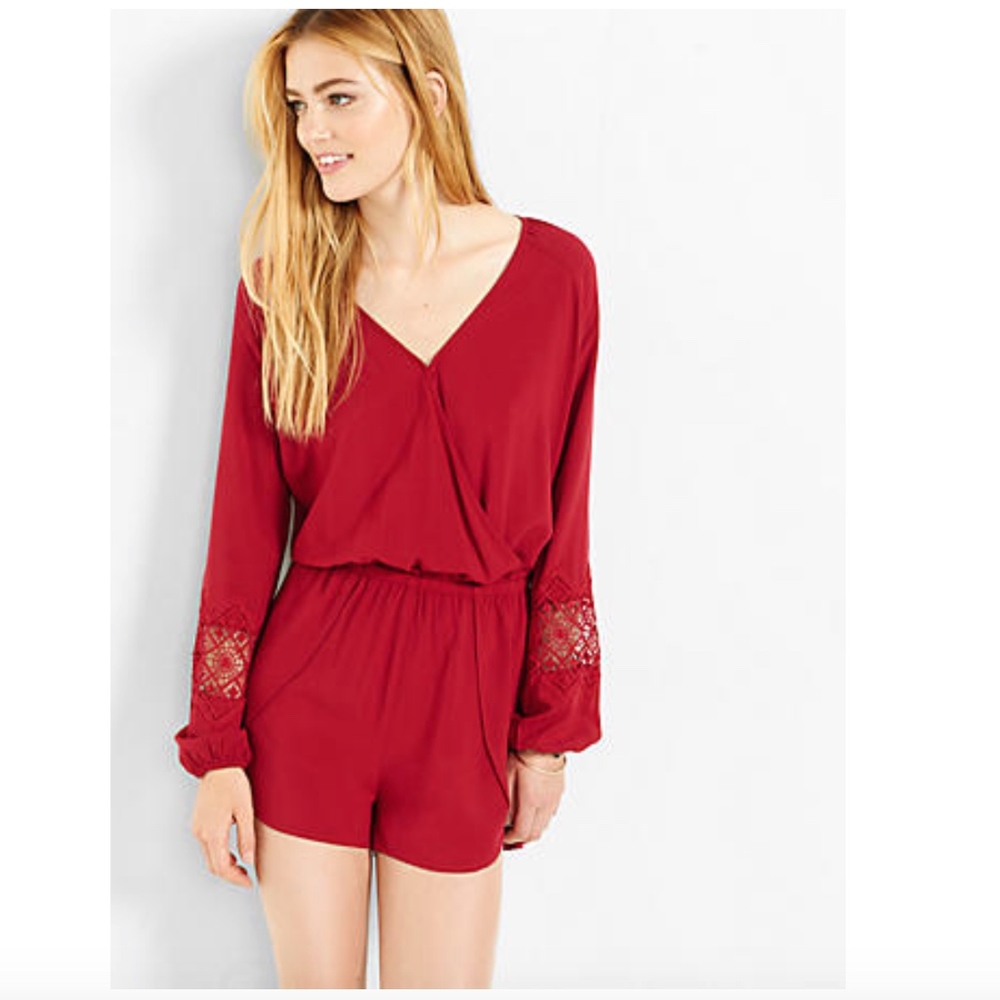 Express Surplice Lace Inset Long Sleeve Romper